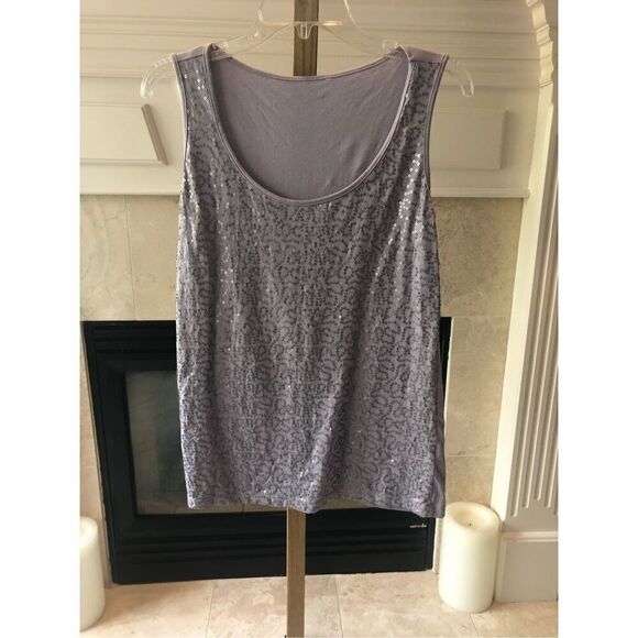 🌼5for$25🌼 Caslon Women’s Purple Sequin Front Design Fitted Tee Tank Size M - Picture 1 of 5